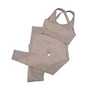 LA+IMAGE Womens Brown Heathered Seamless Leggings and Sports Bra Set L